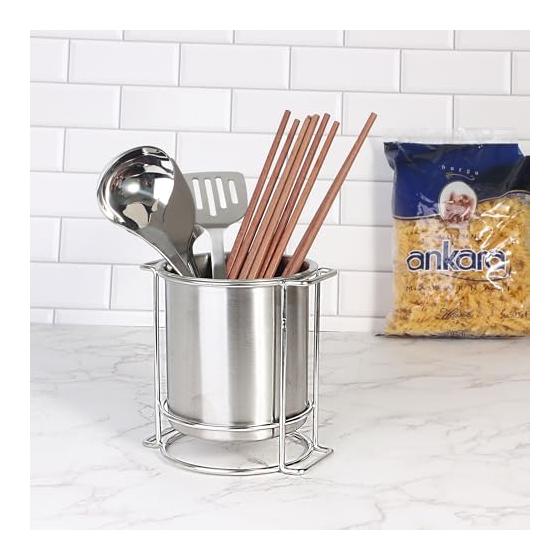 Porte-ustensiles IMEEA, Support pour couverts, Acier inoxydable SUS304, Grande ouverture, Diamètre 10 cm, Hauteur 11 cm, Rangement sur le comptoir pour baguettes et cuillères,