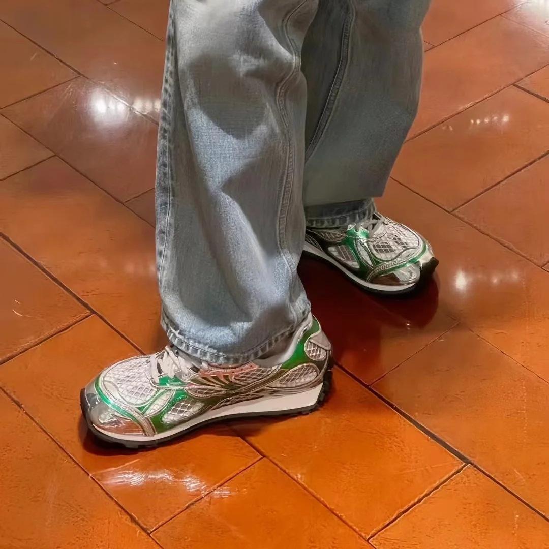 

Wang Yibo Style Silver Hiking Dad Shoes - Unisex Trendy 2025 Spring/Summer Thick Sole Casual Sports Shoes 39 зелений