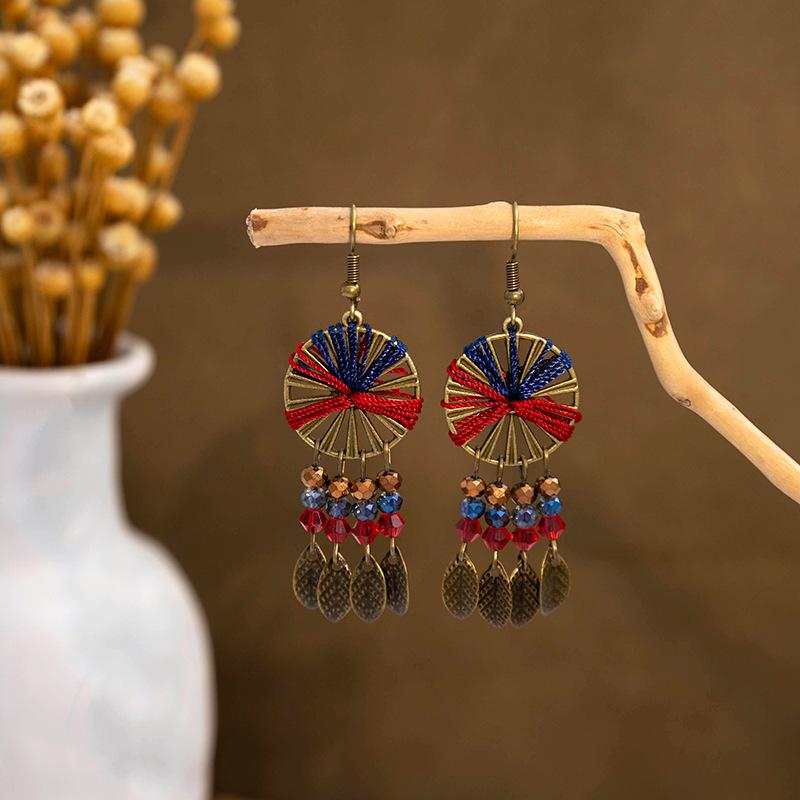 Bohemian Owl Bronze Filigree Earrings with Turquoise Tassels