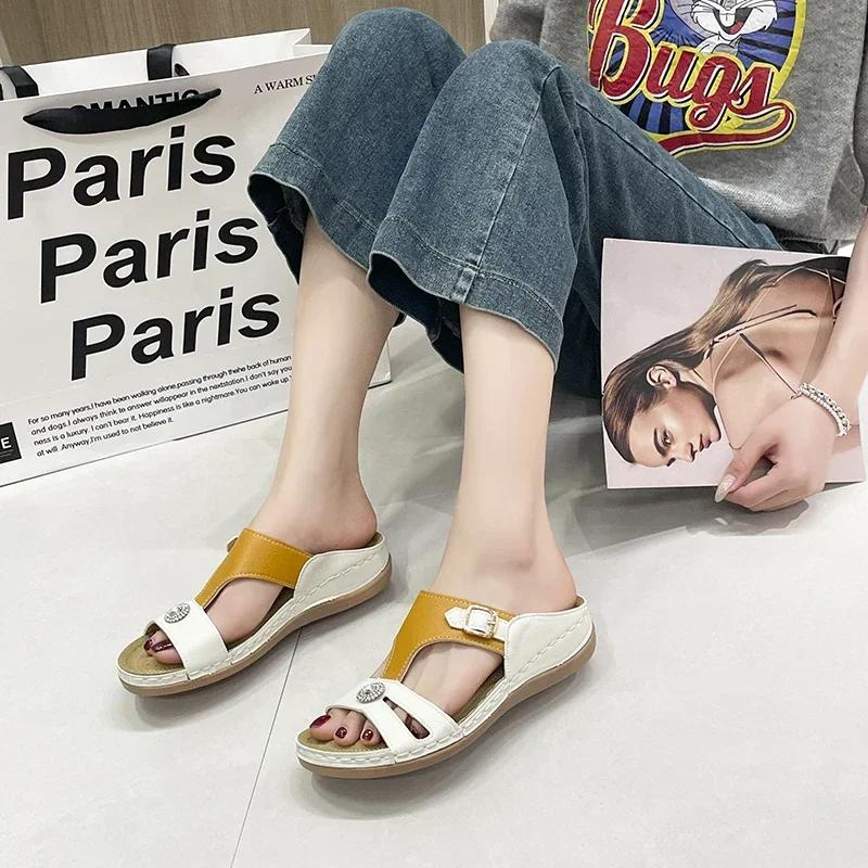 Shoes for Women 2024 High Quality Basic Women's Slippers Brand Crystal Daily Slippers Women Summer Open Toe Flat Women's Sandals