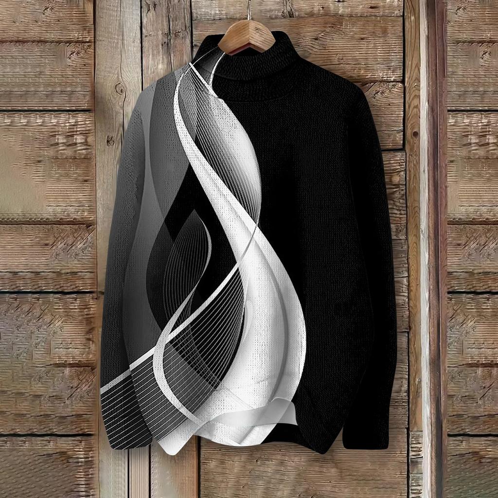 Women's Fashion Casual Long Sleeve Printed High Neck Woolen Knit
