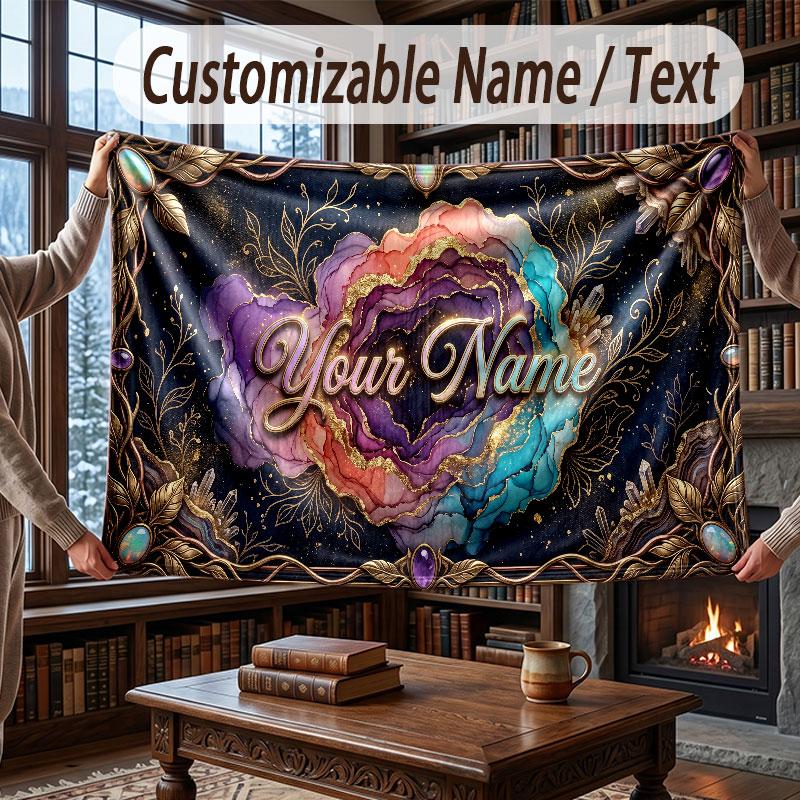 Decorative Artwork Theme Throw Blanket Custom Name Text Personalized Blanket Soft Cozy Blanket for Home Sofa Bed