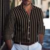 2026 New Style Red, Black, and White Striped Long-Sleeve Shirt for Men, Stylish Slim Fit Lapel Cardigan Casual Top
