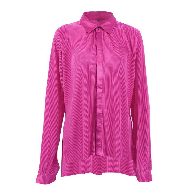 

Loose Pleated Mop Trousers Fashion Solid Color Shirt Rose Red Tops L(Suggested 57.50 kg-62.50 kg)