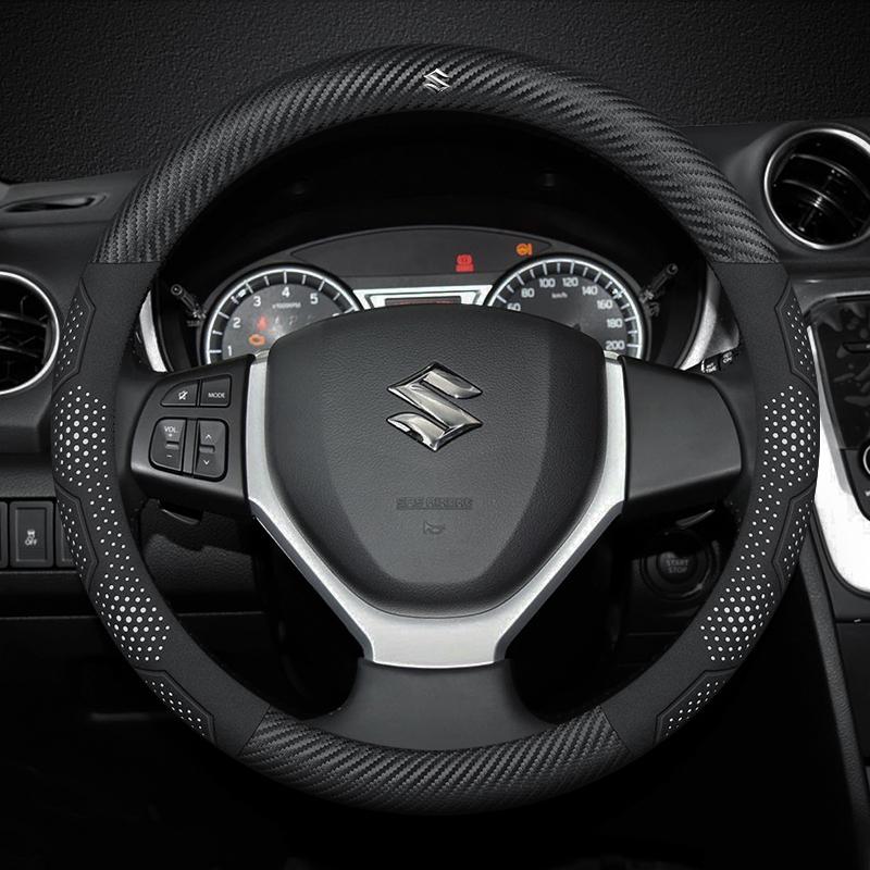 For Suzuki S-Cross Swift SX4 Vitara Jimny Grand-Vitara Baleno Car Suede Carbon Fiber Leather Steering Wheel Cover Accessories