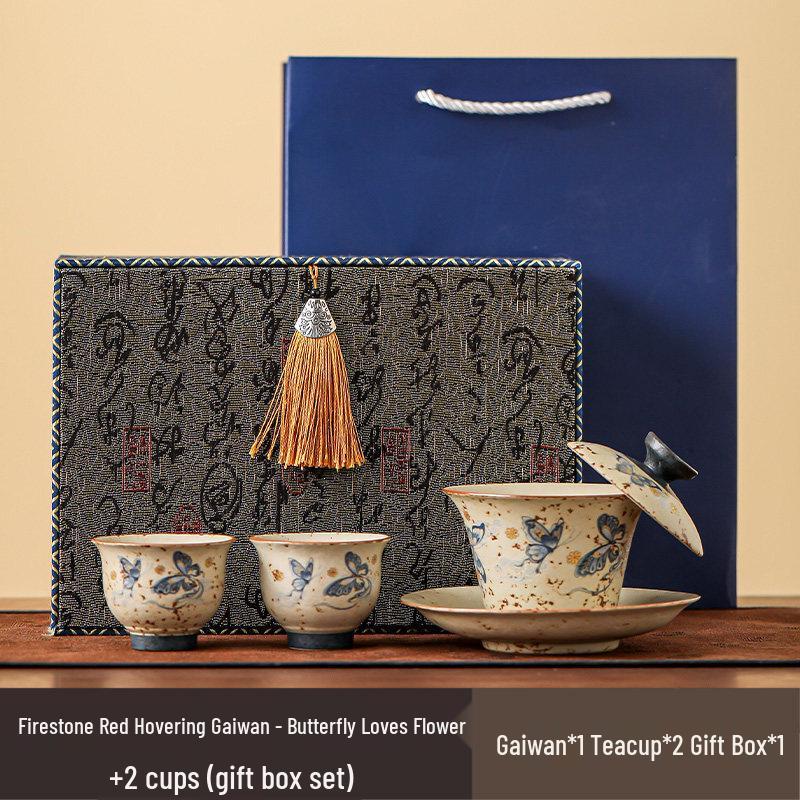 DARUNYAO Blue & White Flint Red Gaiwan Tea Set