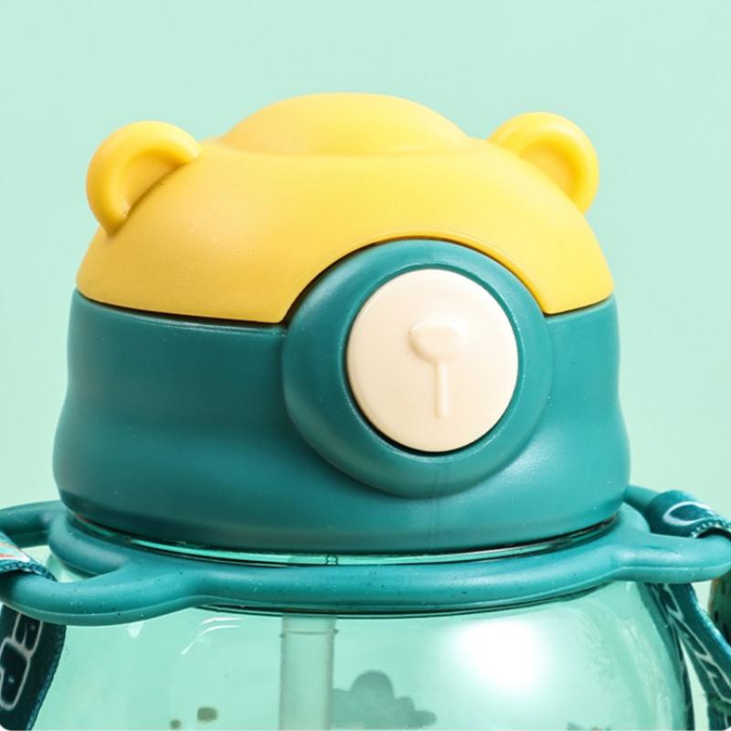 Cute Kids Water Bottle With Straw BPA Leakproof Outdoor Portable Children's Cups School Water Bottle Cartoon Anime Student Strap Water Cup