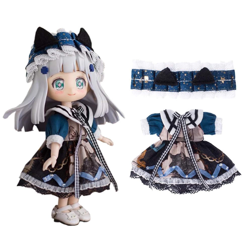 rakulifey Obitsu 11 Clothes, Dress with Hair Accessory, OB11 Size Outfit, Lolita Clothes, 11cm Obitsu Body Accessories, 2-Piece Set