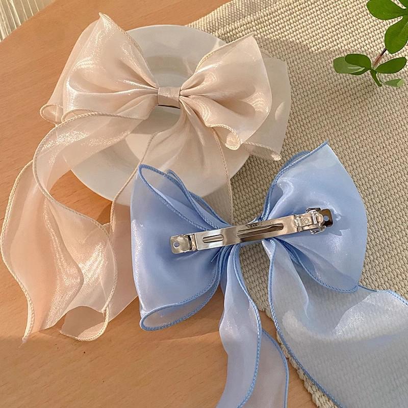 Sweet Chiffon Bow Hair Clips Girls Blue Shining Satin Bowknot Hair Clips Ribbon Bow Barrette Hairpin Grip Ponytail Clip Headwear