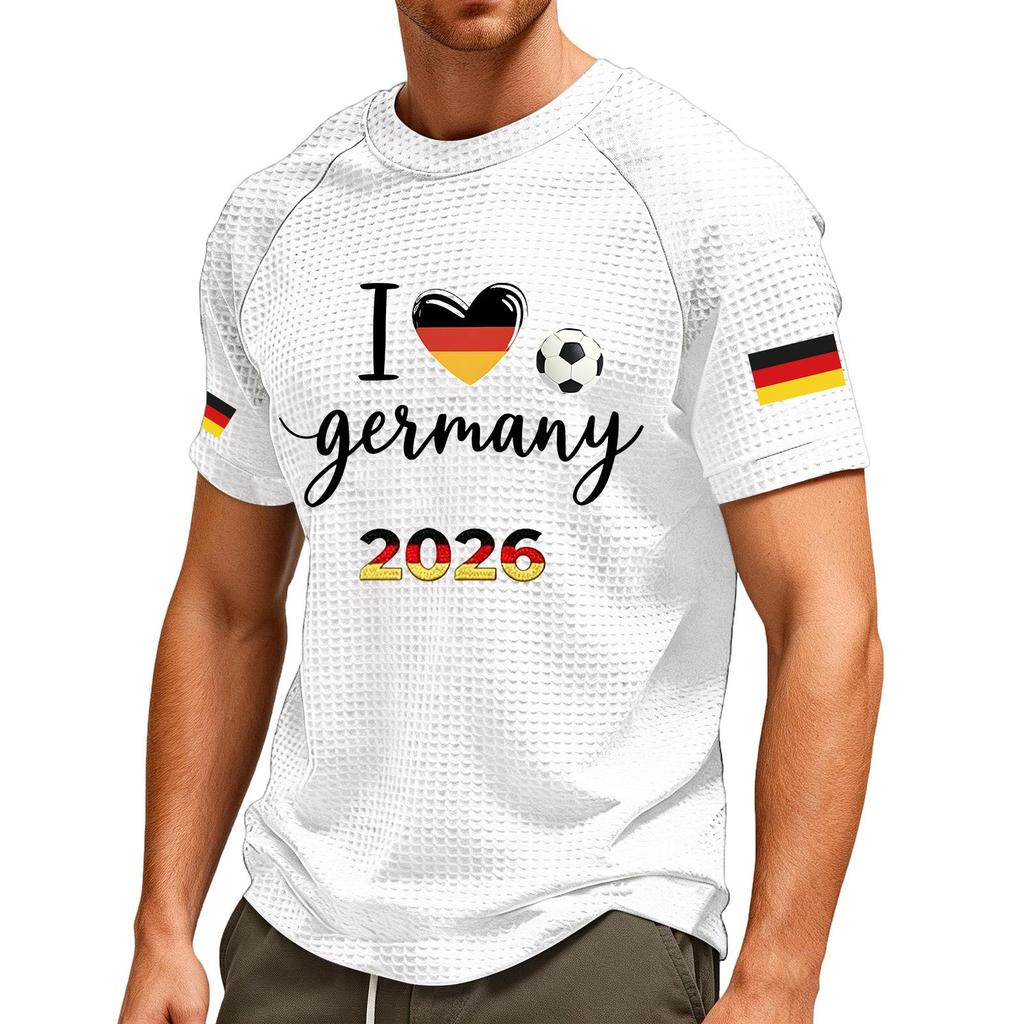 Men's German Soccer Printed T-Shirt - Breathable V-Neck Short Sleeve Top for Soccer Fans