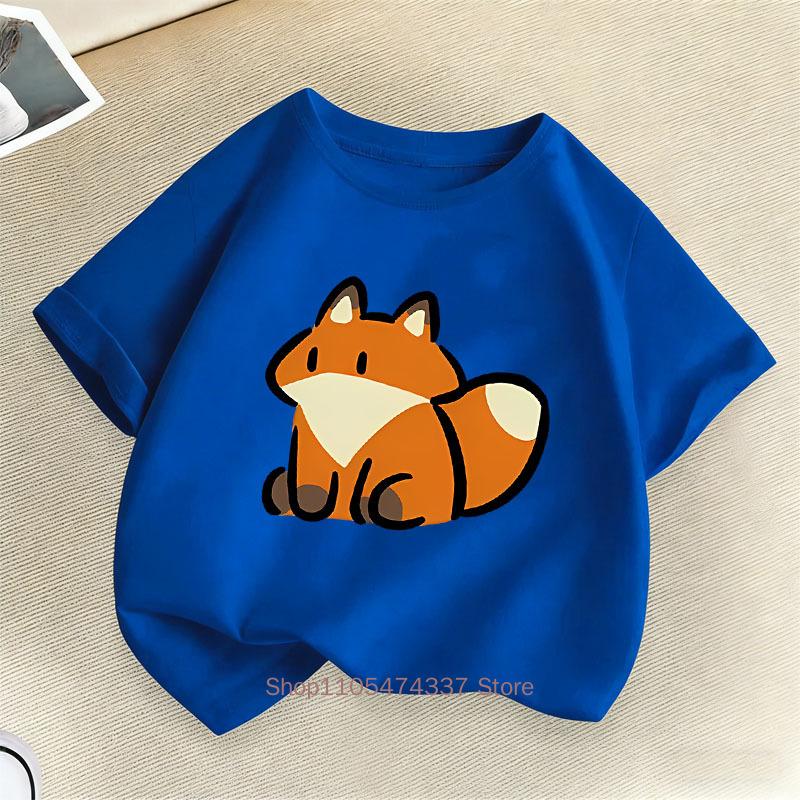 Cartoon Fox Print Tshirts For Boys Girls Summer Children Casual Cute Colorful Tops Kids Comfortable Oneck Short Sleeve Tees