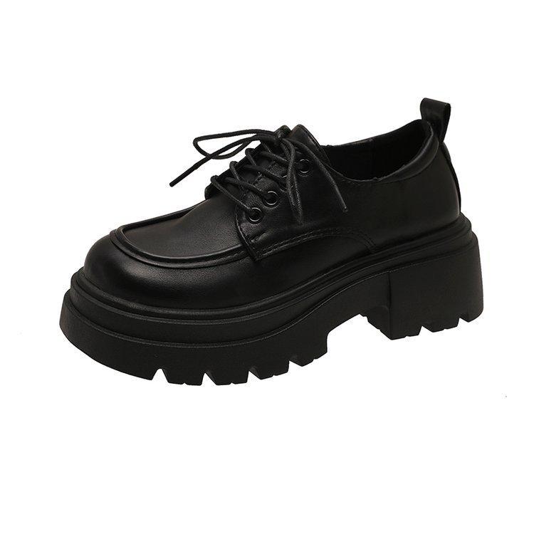 

British style small leather shoes women s 2025 spring new retro Japanese thick-soled heightened lace-up lace-up loafers 35 чёрный