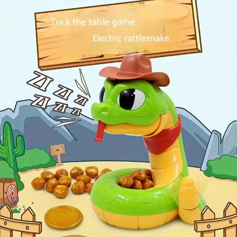 Kids Electric Rattlesnake Toy  Battery Powered Desktop Trick Game with Cartoon Snake,Cowboy Hat Treasure Coins,Interactive Sound Effects for Christmas