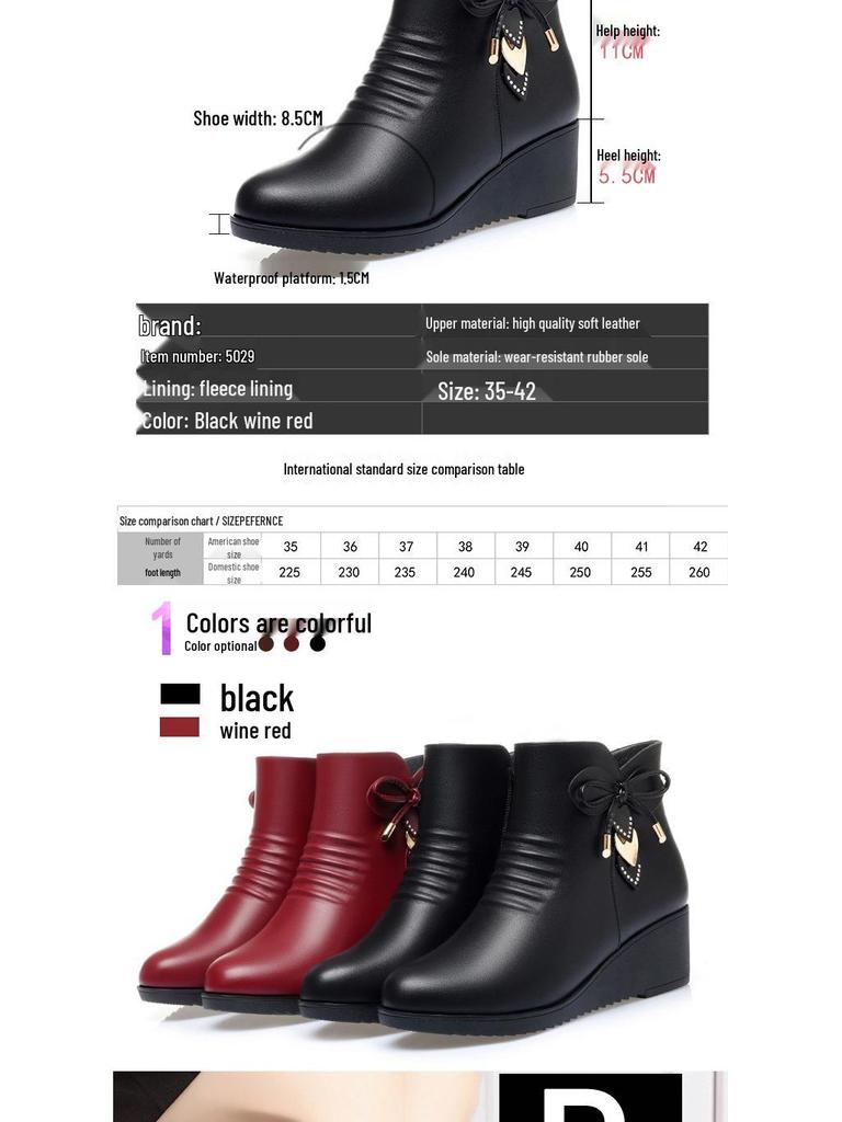 Autumn Winter Women’s Non-Slip Wedge Heel Ankle Boots - Warm Velvet Lined for Mature & Elderly