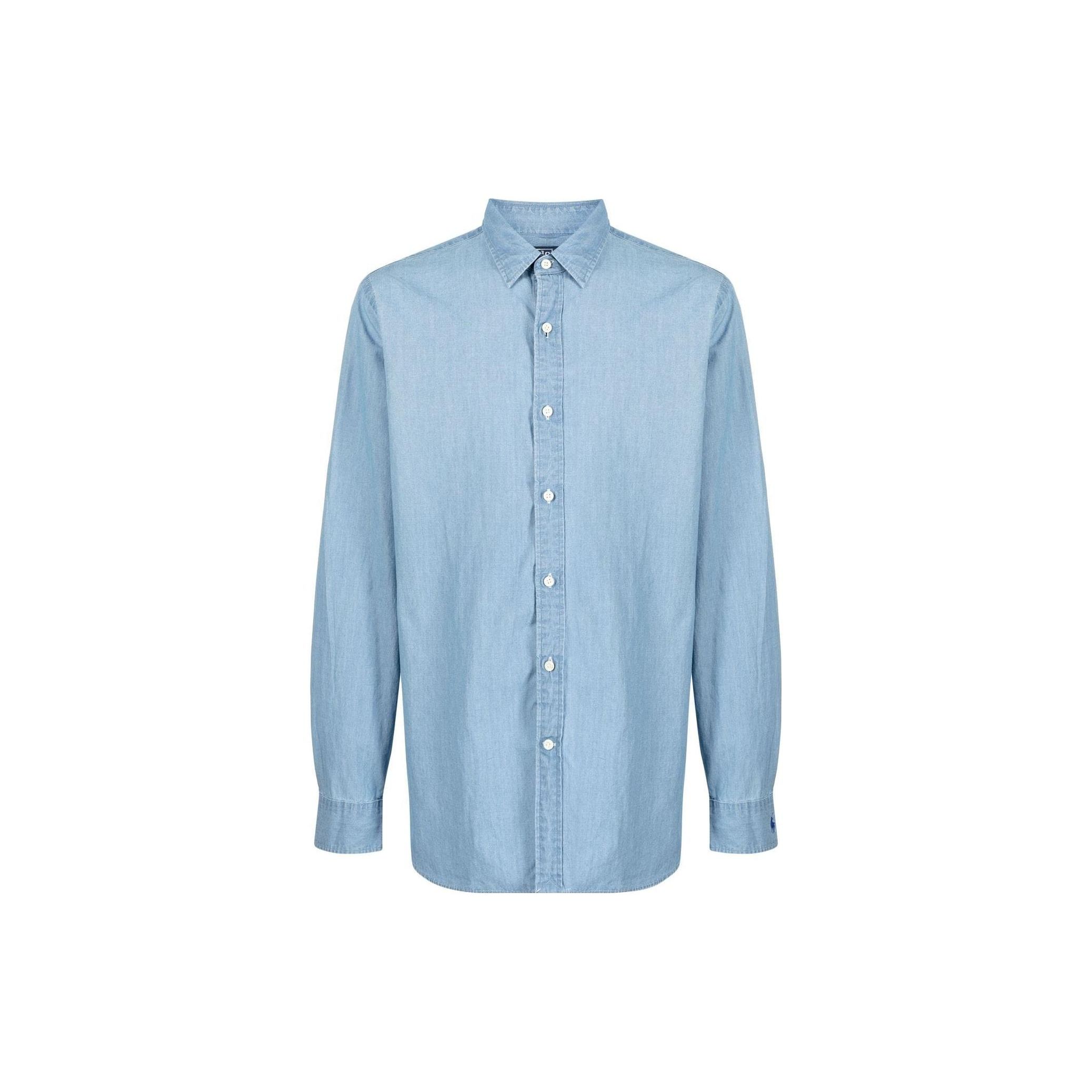 

Polo Ralph Lauren Ss23 Рубашка из денима с вышивкой логотипа на манжете, с длинным рукавом, мужская рубашка, светло-голубая 7128589310011067 S