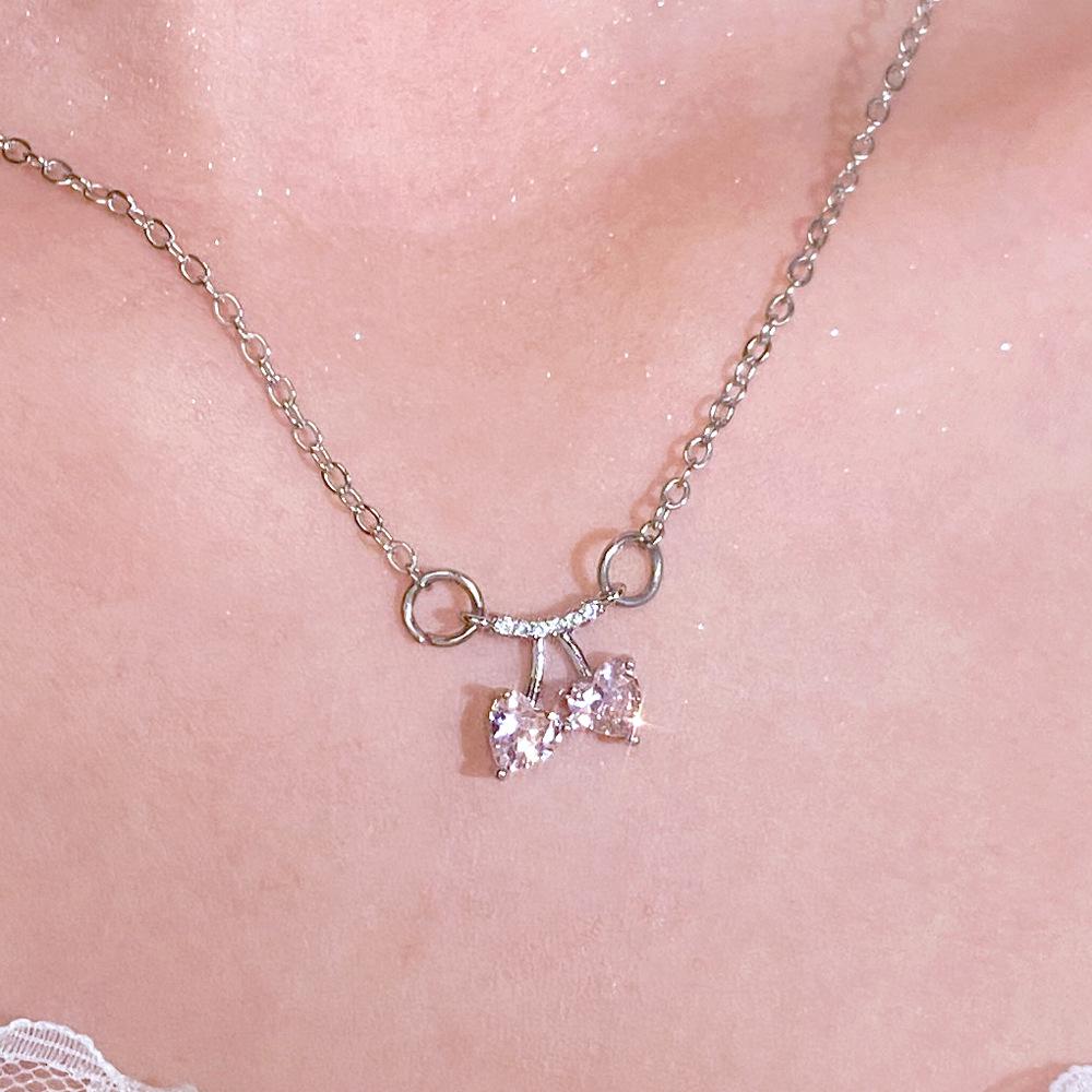 Cherry Red Cross-Border Necklace & Earrings Set: Light Luxury Niche Design, Elegant Clavicle Chain, Exquisite Accessories for Women