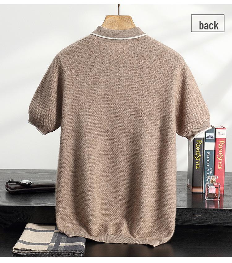Men's Cashmere Polo Neck Short Sleeve Sweater - Autumn/Winter Business Casual