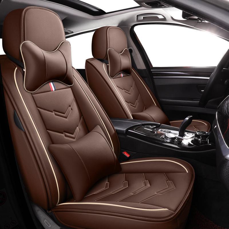 Leder Autositzbezug, Der Vollständig Umhüllende Autositzschoner mit Kopfstütze Lendenkissen Universelle Passform