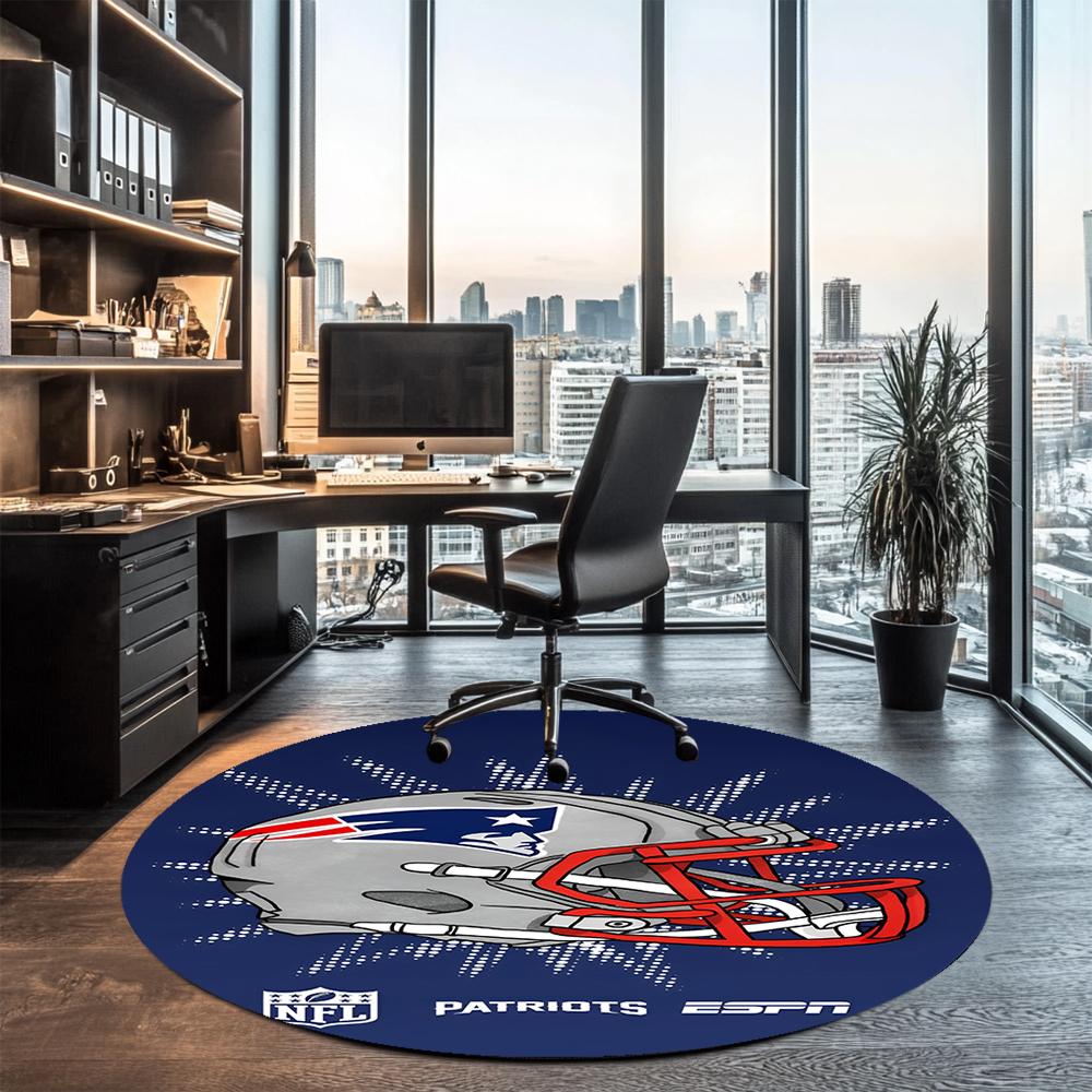 New England Patriots Printed Round Rug Carpet Chair Rug Area Rug Entryway Doormats,for Office Chair Living Room Bedroom Kitchen Room.