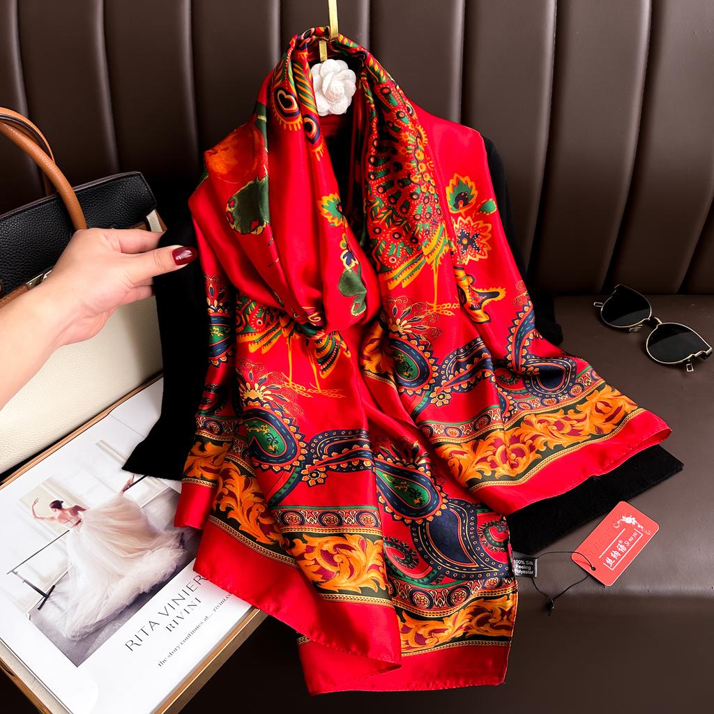  180*90cm Luxury Brand Spring Summer Autumn Women Clothing New Fashion Color Matching Printed Silk Scarf Lady Shawl Turba