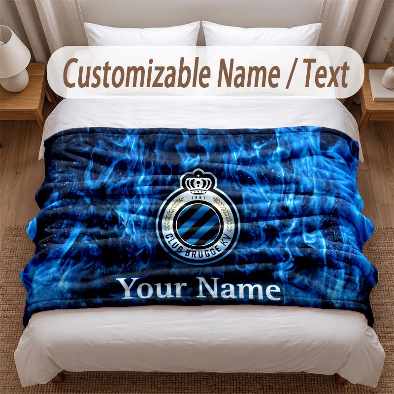 Club Brugge FC Printed Flannel Blanket Custom Name Text Soft Warm Throw For Bedroom Holiday Gift