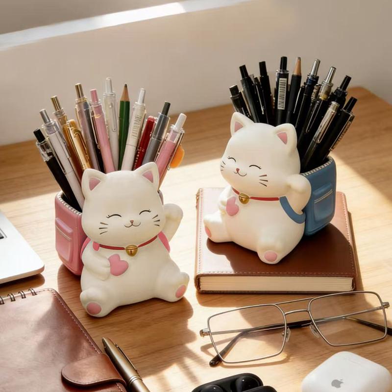 Cute Cat Pen Holder Creative Smiling Kitty Ornament Home Storage Ornament Office Desktop Decoration Souvenir Gift