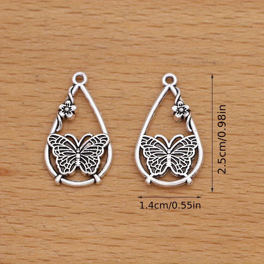 10Pcs Silver Color Water Drop Butterfly Charms Pendants For Jewelry Making  Diy Necklace Bracelet Earrings Key Chain Accessroies