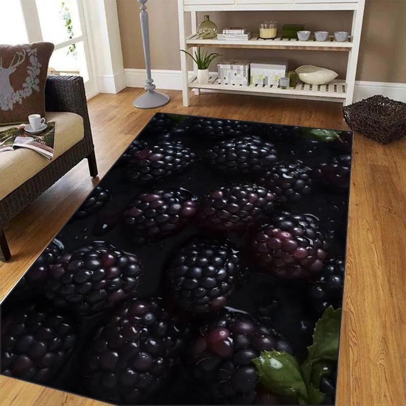 Großer Realistischer Lila Traubenmuster Teppich für Wohnzimmer Schlafzimmer Weich Rutschfest Waschbar Natürlicher Fruchtstil Heimdeko Teppich