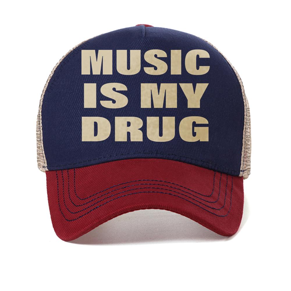 Мужская повседневная бейсболка с забавным принтом MUSIC IS MY DRUG, готическая, Харадзюку, хип-хоп, унисекс, модная, летняя, дышащая, Snapback Adjustable красный