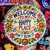Chic Welcome To My Happy Place Metal Sign 2D Flat Wall Art Home Decor Durable Metal Print For Living Room Bedroom Kitchen Bathroom Halloween
