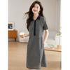 D.F.DEAR Women's Petite Plaid Patchwork Polo A-Line Dress
