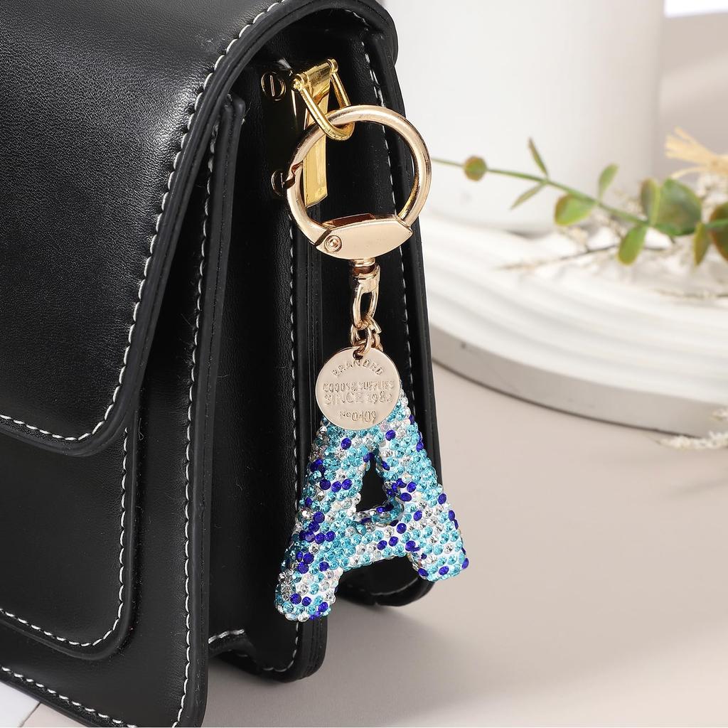 uxcell Women's Initial O Keychain with Glitter and Heart, Blue, for Backpacks, Handbags, Car Keys, and More