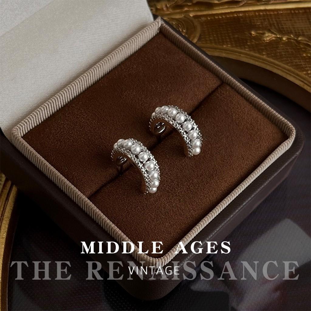 

Light C-shaped zircon pearl hollow earrings fashion French minimalist commuter earrings