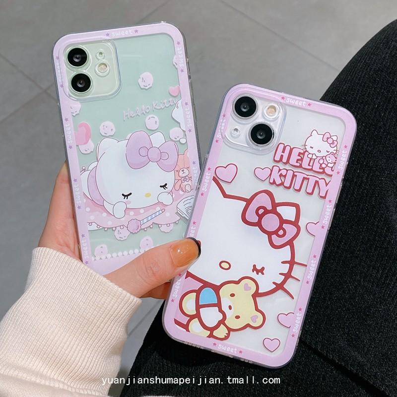 Cute cartoon kitty cat is suitable for iphone13 mobile phone case Apple 12pro women's 15pro transparent all-inclusive.