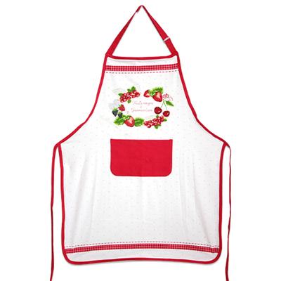 [R6597] - Cotton Kitchen Apron 'Red Fruits and Gourmandises' Red White - 90x70 Cm