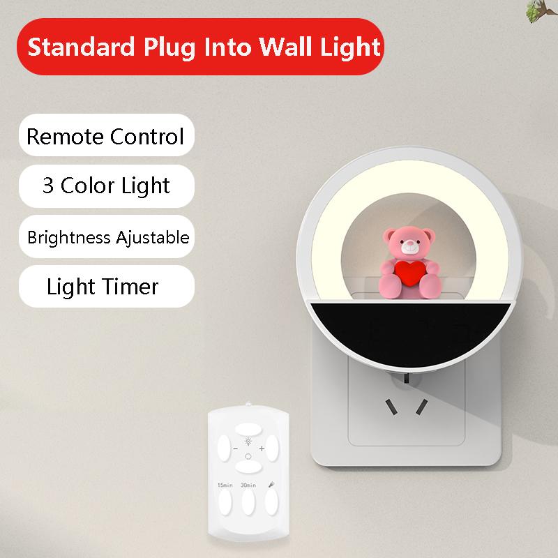 Night Lights with Colck Remote Control Bluetooth EU Plug Into Wall LED RGB Cool Lighting Soft Light Cute Christmas Gift for Kids