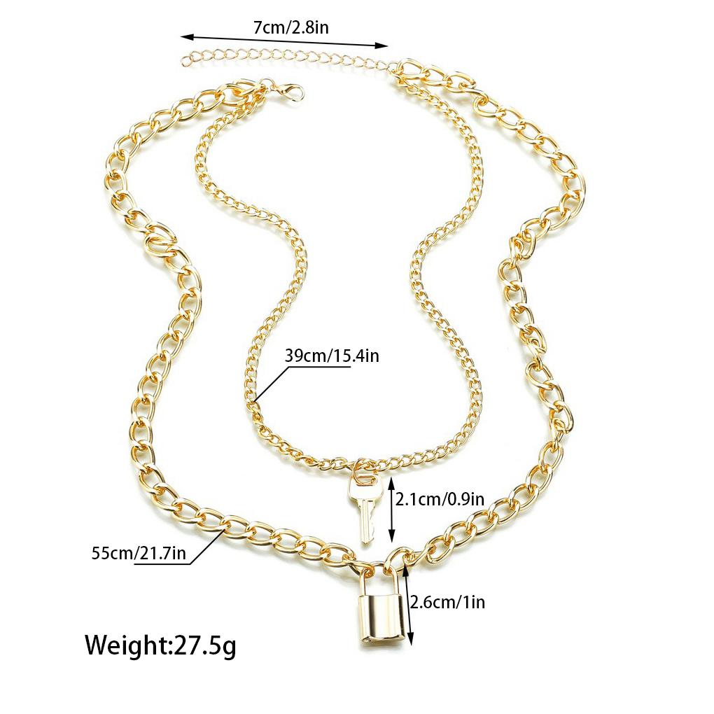 Multi Layer Necklace Vintage Key Lock Pendant Sweater Chain Charm Jewelry Gift for Women Girls
