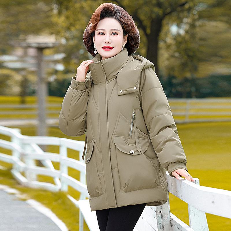 Down Jacket for Women Medium To Long Length Winter Thick and Warm Hooded Jacket for Middle-aged and Elderly Women