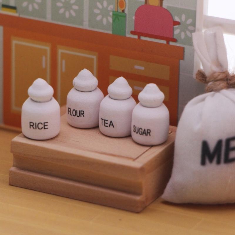 4 Part Tiny Oaken Seasoning Jar Set For Toy Furniture Realistic Kitchen Deck Hand Smoothed Safe Edges Imaginative Acting