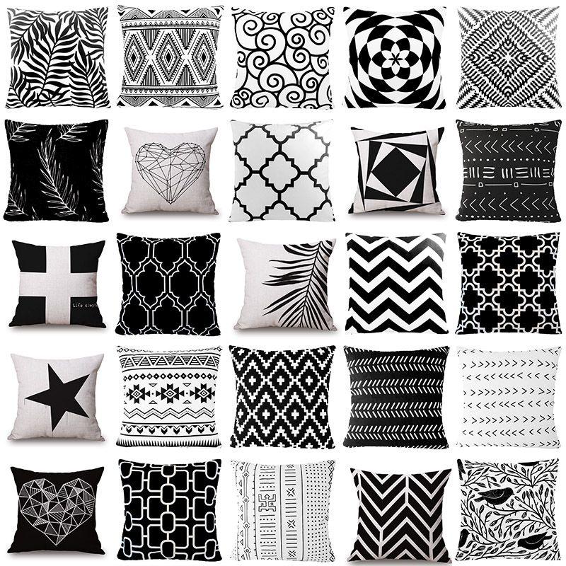 Cover Geometric Cushion Home Sofa Decor Black  White Linen Throw Pillow Case