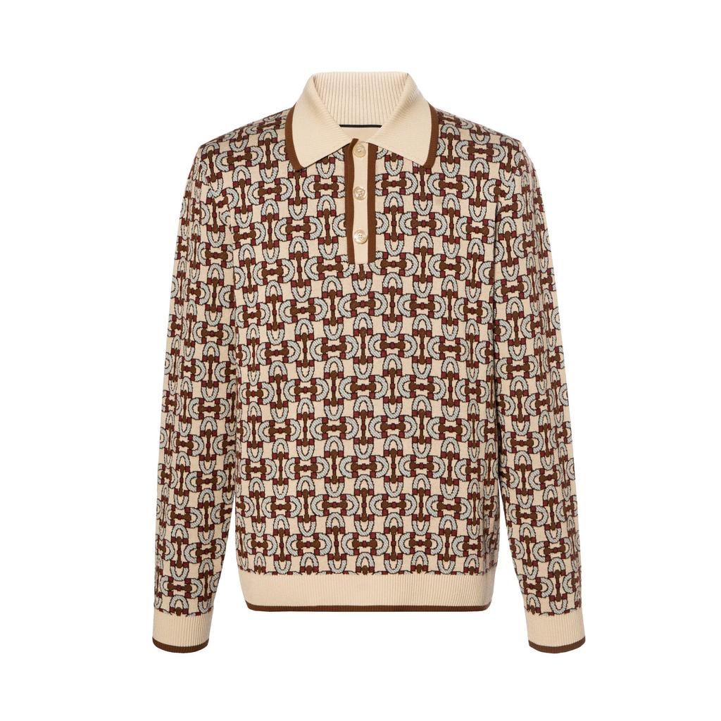 GUCCI Horsebit Jacquard Long-Sleeved Polo Shirt 753432-XKDFO-9134