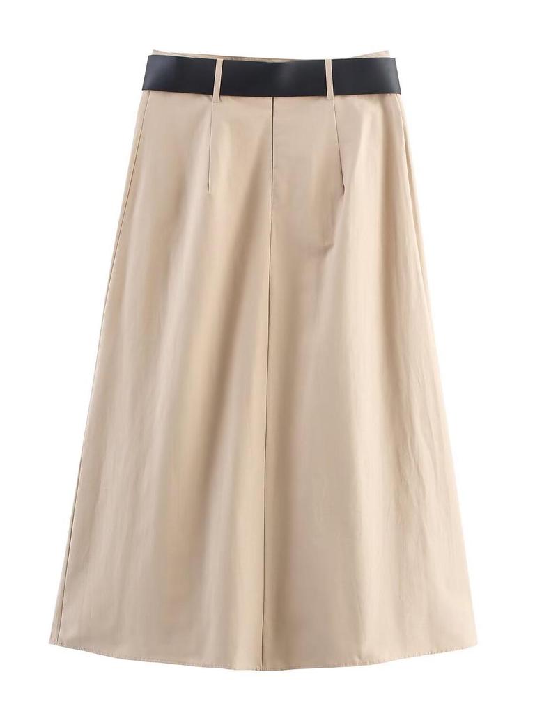 Autumn 2025 Women's Pleated Cloak Midi Skirt with Belt