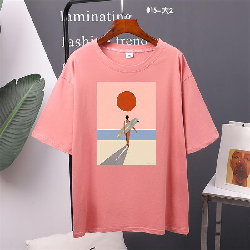 Printed O-neck Short Sleeve T Shirt Women Vintage Graphic Pullover Tees Female Leisure Clothing