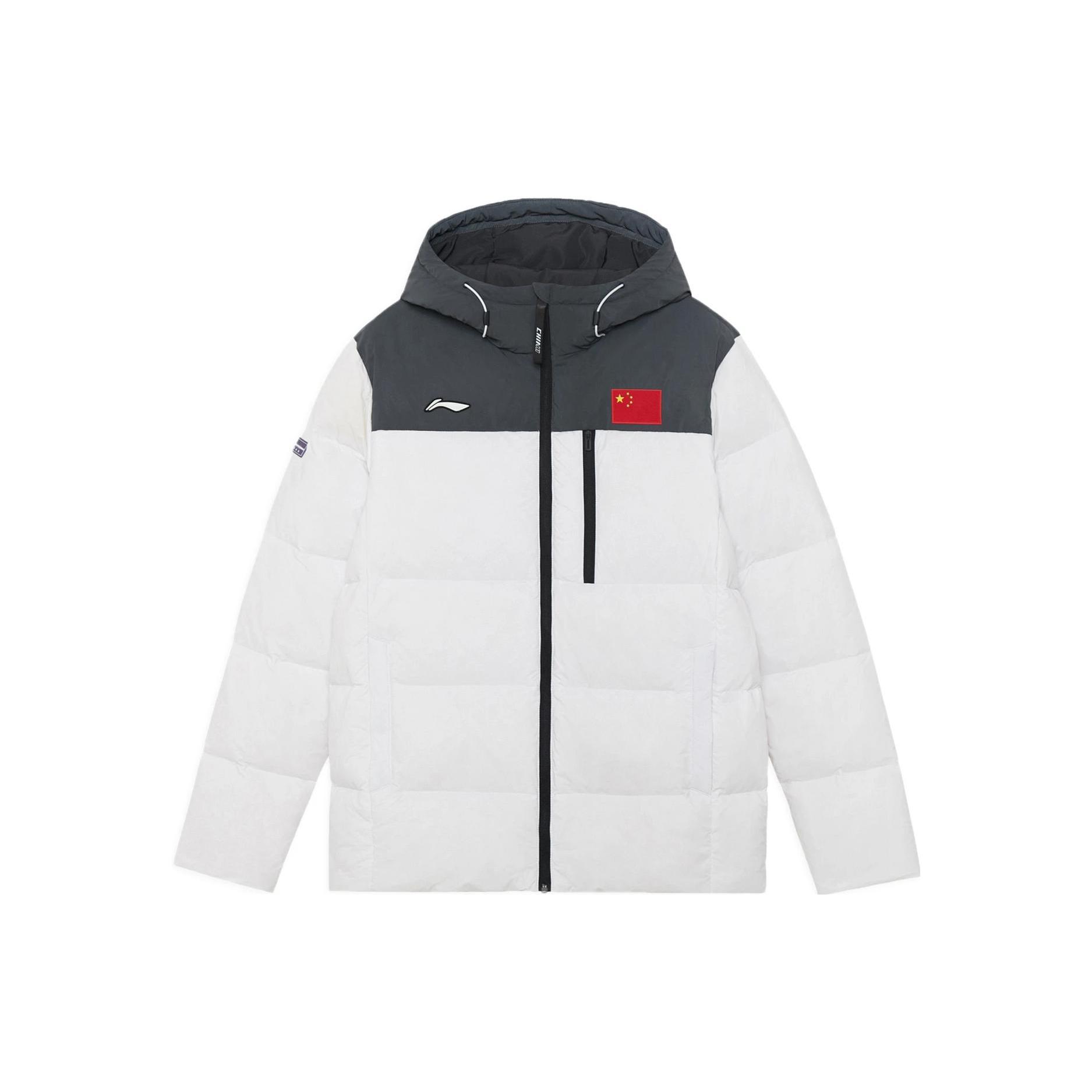 Li Ning Down Jackets Men s White Hooded Moderate Quilted Down Jacket AYMS181-1 XXL