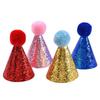 Birthday Pet Hat Dog Cats Headgear Birthday Costume Glittering Hat Studded Pompoms Dog Christmas Hat