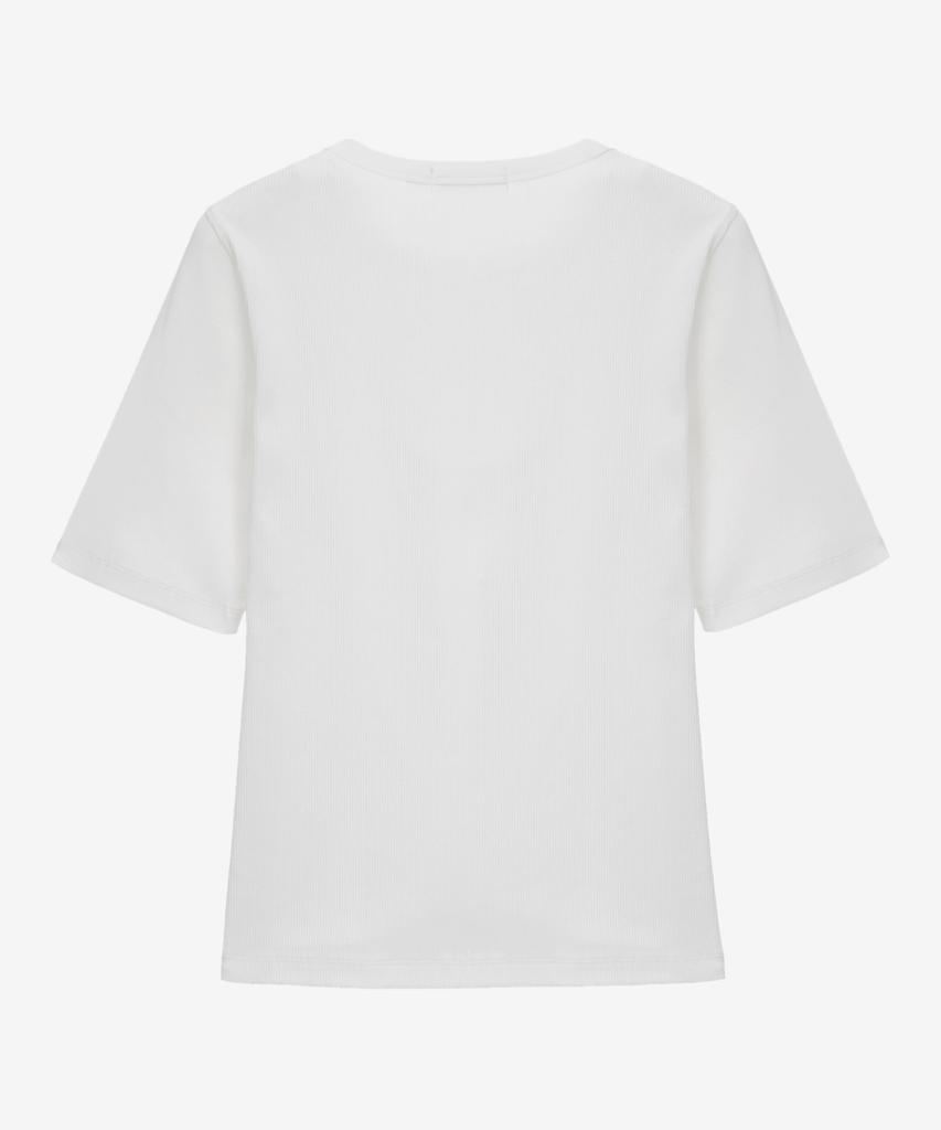 BASIC HOUSE Women'S Ribbed Short Sleeve T-Shirt White Lyts3201