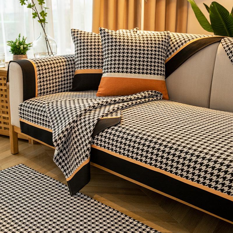 Chenille Sofa Cushion Four Seasons Universal Sofa Cover Simple Cushion Backrest Towel Cover Cloth Houndstooth Non-Slip Sofa Cover