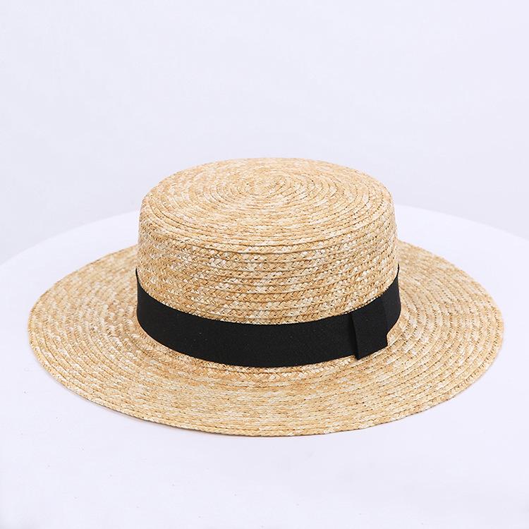 Japanese flat-top straw straw hat summer sun protection sun hat children's Korean version fashion versatile travel beach hat
