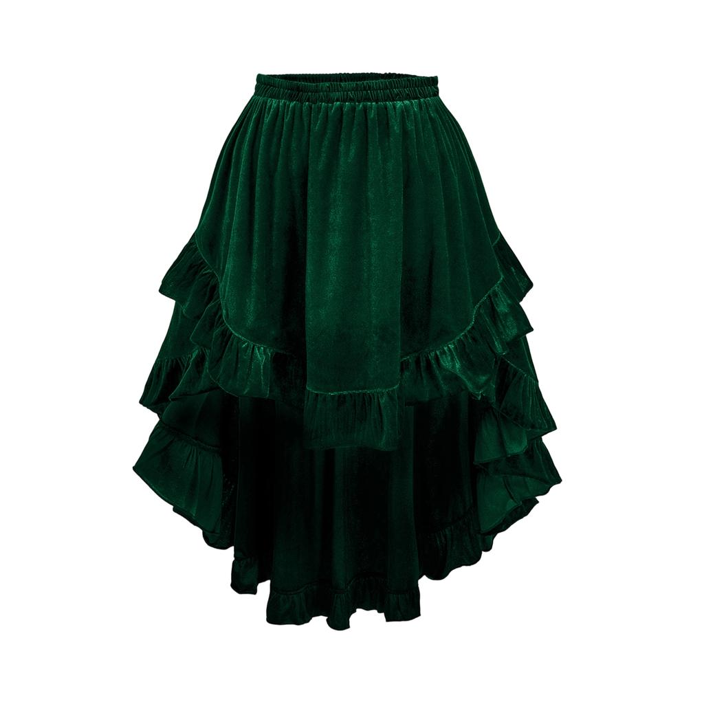 Women's Solid Color Fashionable Ruffled Velvet A-line Skirt