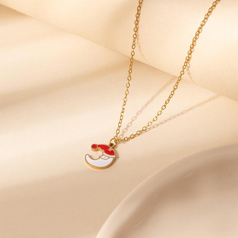 

European & American Christmas Polka Dot Bell Reindeer Pendant Necklace for Women - Titanium Steel Clavicle Chain Jewelry Gift.